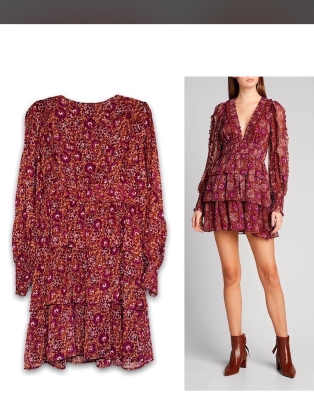House of Harlow 1960 Burgundy Floral Tiered Midi Dress - Picture 1 of 7